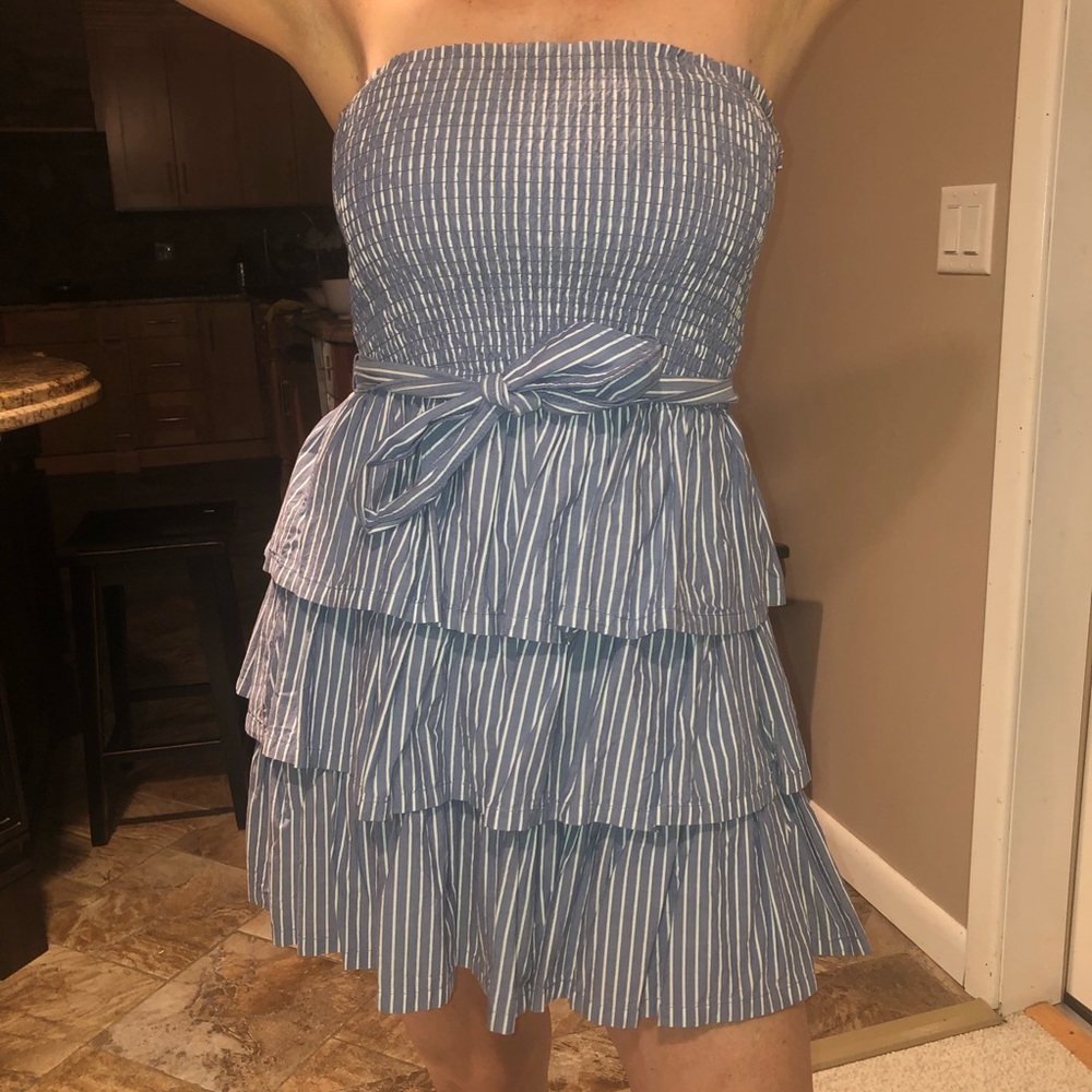 Hollister blue and white striped strapless dress